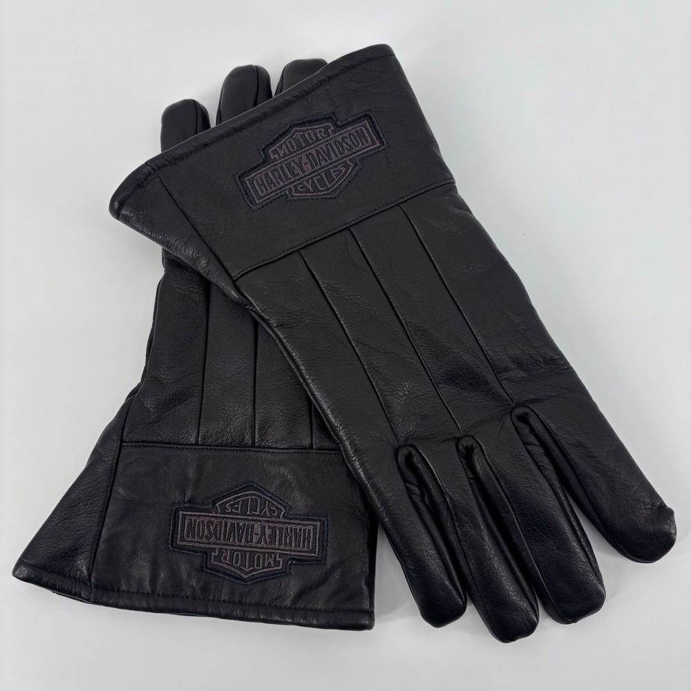 Harley-Davidson Genuine Leather Gauntlet Riding Gloves Men XL Black Fleece Lined